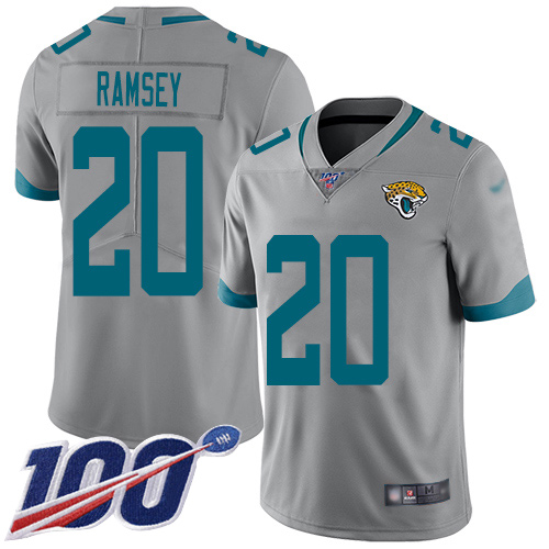 Nike Jacksonville Jaguars #20 Jalen Ramsey Silver Men Stitched NFL Limited Inverted Legend 100th Season Jersey->jacksonville jaguars->NFL Jersey
